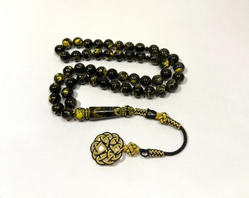 سبحة بكلايت طربزونه اسود بتعريق اصفر