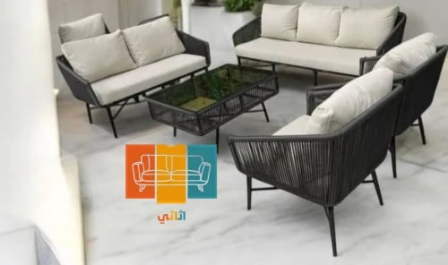 جلسة 7 حديد ملبسة احبال مع طاولة كبيرة