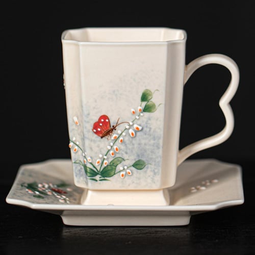 Hand-Painted Butterfly Orchid Coffee Cup Set 180ml...