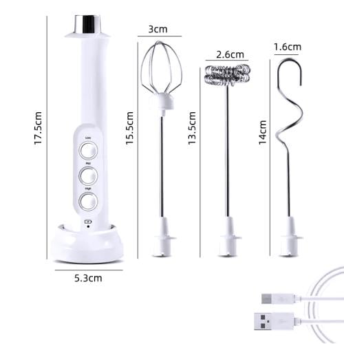 Rechargeable USB 3-in-1 electric milk foam maker - portable small blender for beating eggs, cappuccino, coffee, latte, with 3 adju...