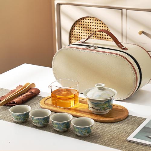 طقم شاي كونغ فو صيني محمول مع غايوان، 4 أكواب، صين...