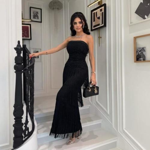 Orchid fringe evening dress