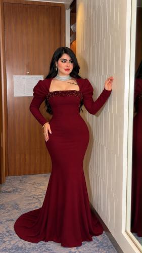 فستان كريب سيراميك عنابي