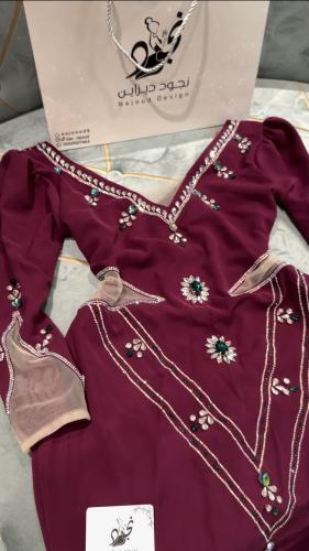 Crepe ceramic dress with stones work in front and...