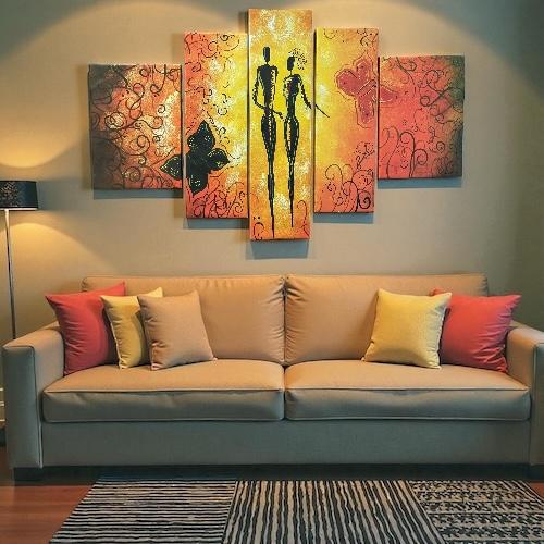 لوحة الغروب الذهبي – تحفة تجريدية بخمسة أجزاء” �