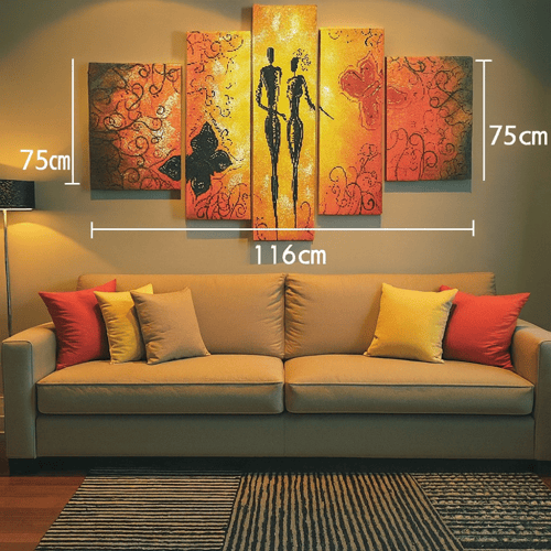 لوحة الغروب الذهبي – تحفة تجريدية بخمسة أجزاء” �