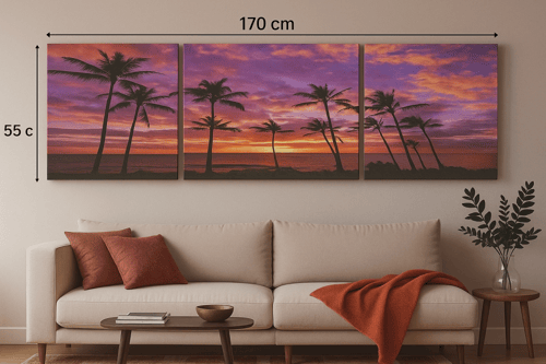 � لوحة جدارية ثلاثية – غروب النخيل الاستوائي