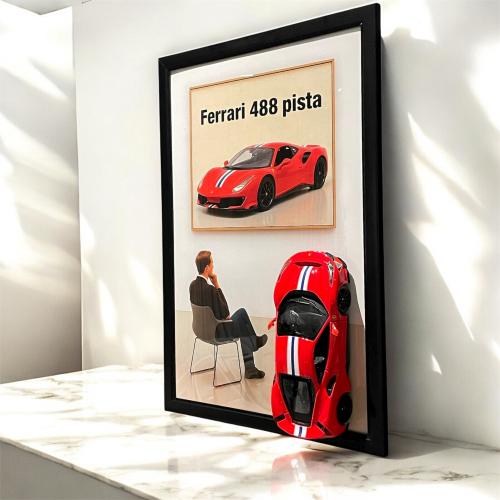 لوحة داخلها مجسم فيراري باستا 488 مقاس A3
