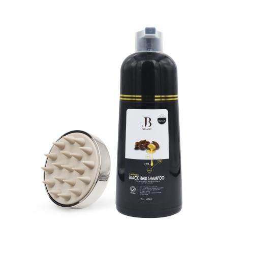 مجموعة صبغ الشيب اللون الأسود + فرشاة تدليك فروة ا...