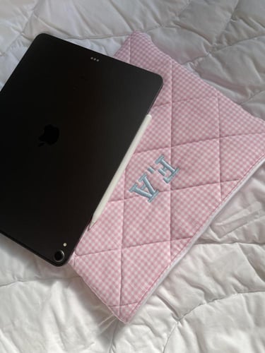 CUSTOM LIGHT PINK GINGHAM LAPTOP CASE