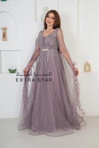 فستان سهره طويل باكمام كيب بريش فخم