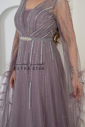 فستان سهره طويل باكمام كيب بريش فخم