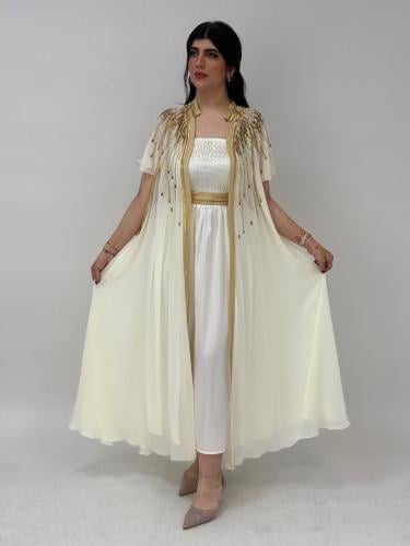 جلابيه قطعتين شيفون بتطريز يدوي