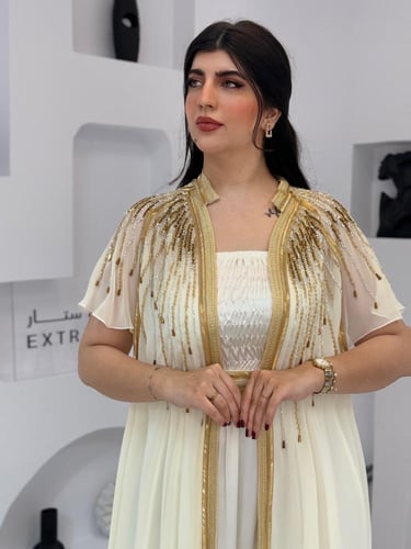 جلابيه قطعتين شيفون بتطريز يدوي