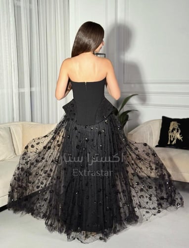 فستان كورسيه تل أسود مطرز