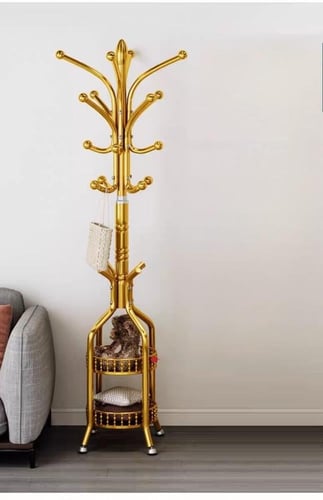 علاقة ملابس ذهبية 2 في 1 بتصميم فاخر ورفوف تخزين د...