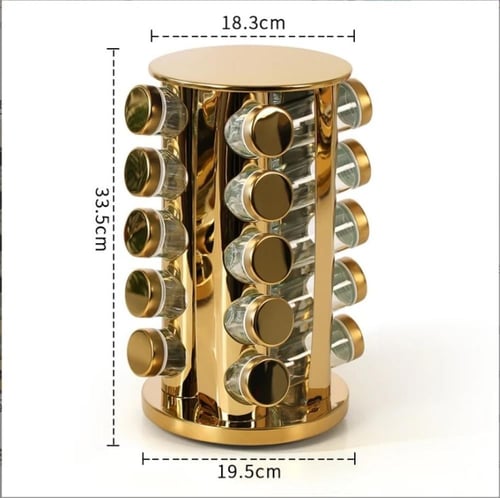 منظم توابل دائري 20 علبك قابل للدوران 360 درجة ذهب...