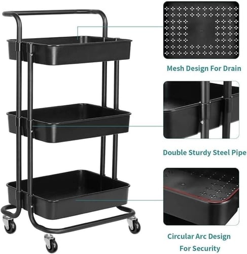 عربة تخزين حديد ثلاثية الطبقات بعجلات متينة وتصميم...