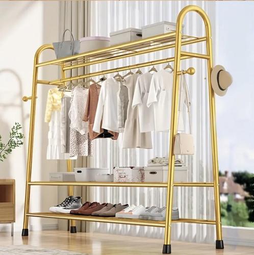 علاقة ملابس برفين للتخزين وخطافات جانبية - ذهبي