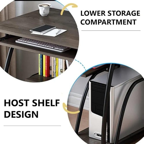 طاولة كمبيوتر عملية بتصميم أنيق ورفوف تخزين ذكية