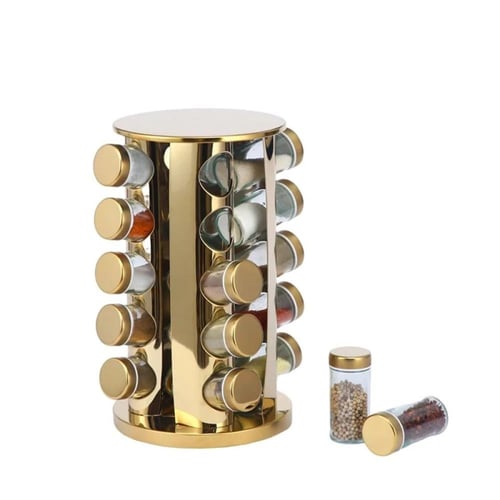 منظم توابل دائري 20 علبك قابل للدوران 360 درجة ذهب...