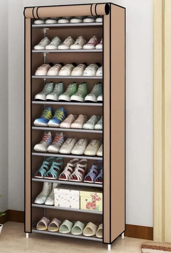 خزانة أحذية متعددة الطبقات مع غطاء قماشي أنيق لتخز...