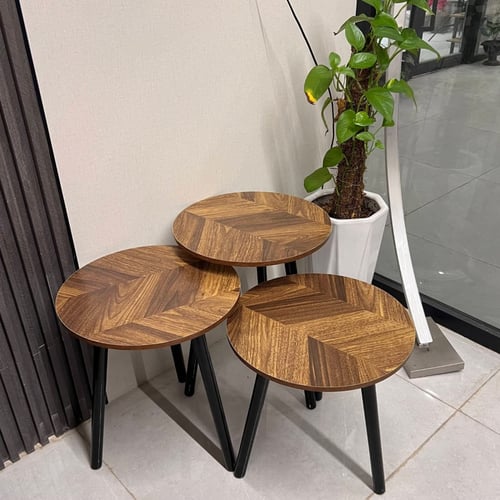 طقم طاولات قهوة جانبية 3 قطع – تصميم خشبي عصري مع...