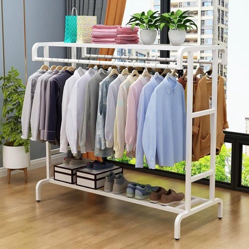 “علاقة ملابس معدنية بتصميم عملي وأرفف تخزين متعددة...