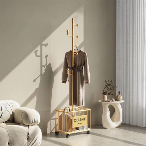 علاقة ملابس مع سلة تخزين وعجلات – تصميم أنيق وعملي...