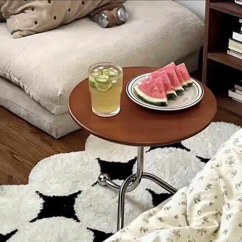 طاولة جانبية دائرية خشب بتصميم عصري وقاعدة معدنية...