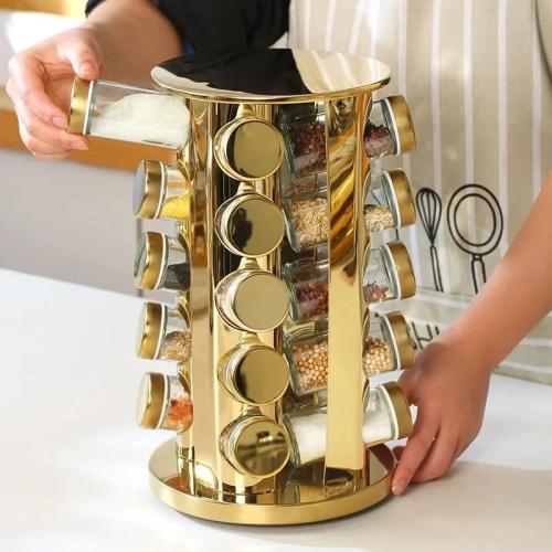 منظم توابل دائري 20 علبك قابل للدوران 360 درجة ذهب...