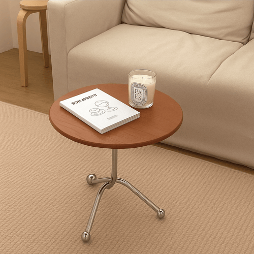 طاولة جانبية دائرية خشب بتصميم عصري وقاعدة معدنية...