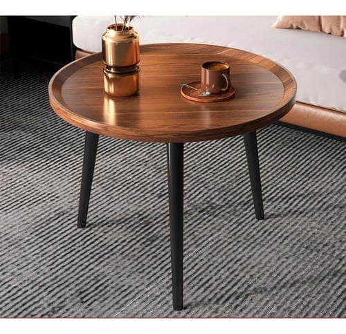 “طاولة جانبية خشبية دائرية بتصميم عصري وأرجل معدني...