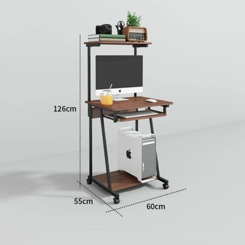 طاولة مكتب بني بعجلات ورفوف – عملي ويوفر عليك المس...