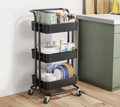 عربة تخزين حديد ثلاثية الطبقات بعجلات متينة وتصميم...