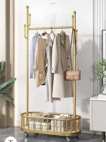 علاقة ملابس معدني فاخر بعجلات - منظم ملابس بتصميم...