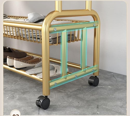 علاقة ملابس متحركة 2 في 1 بتصميم ذهبي فاخر مع أرفف...