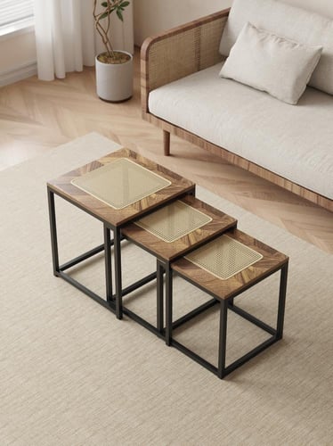 طقم طاولات جانبية مربعة بتصميم عصري ولمسة طبيعية”