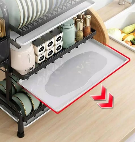 رف تجفيف أطباق مطبخ متعدد الطبقات مع رفوف جانبية و...
