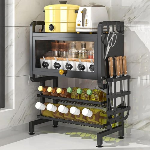 رف تخزين مطبخي متعدد المستويات مع حامل أدوات وأرفف...