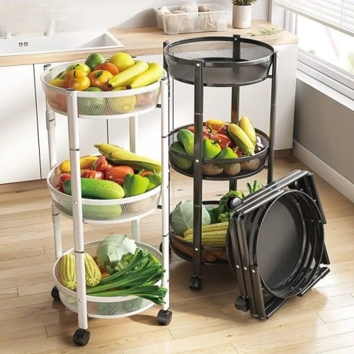 عربة تخزين متعددة الطبقات قابلة للطي بعجلات للمطبخ...