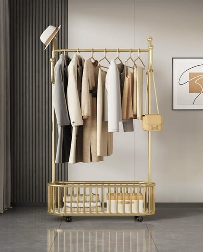 علاقة ملابس معدني فاخر بعجلات - منظم ملابس بتصميم...