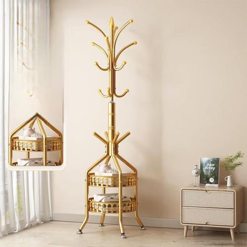 علاقة ملابس ذهبية 2 في 1 بتصميم فاخر ورفوف تخزين د...