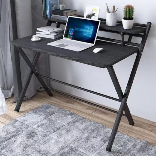 طاولة مكتب قابلة للطي بتصميم عملي ورف علوي لترتيب...