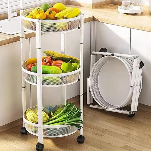 عربة تخزين متعددة الطبقات قابلة للطي بعجلات للمطبخ...