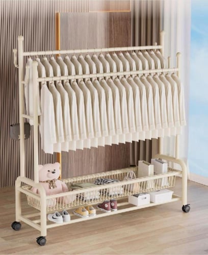 علاقة ملابس متحركة 2 في 1 بتصميم ابيض فاخر مع أرفف...