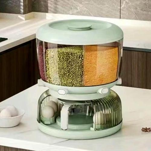موزع حبوب كبير دوار 360 درجة ابيض، موزع ارز، حاويا...