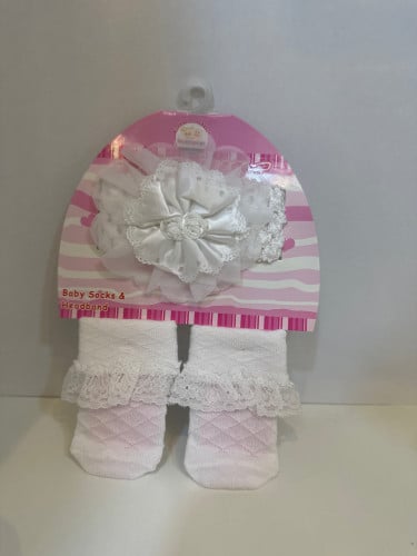 جوارب+ ربطة شعر مواليد ( ابيض)