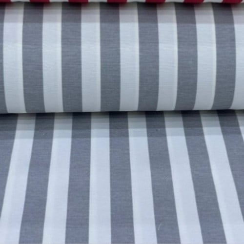 قماش كتان مقلم رمادي