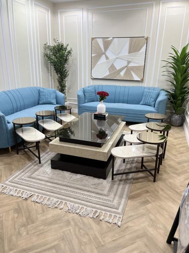 طقم طاولات ضيافة زجاج + بديل الرخام